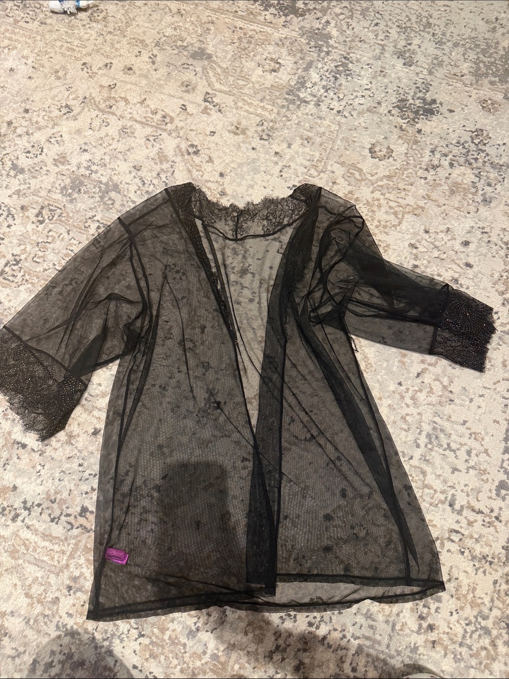 Agent Provocateur Sheer Black Lace-Trim Robe